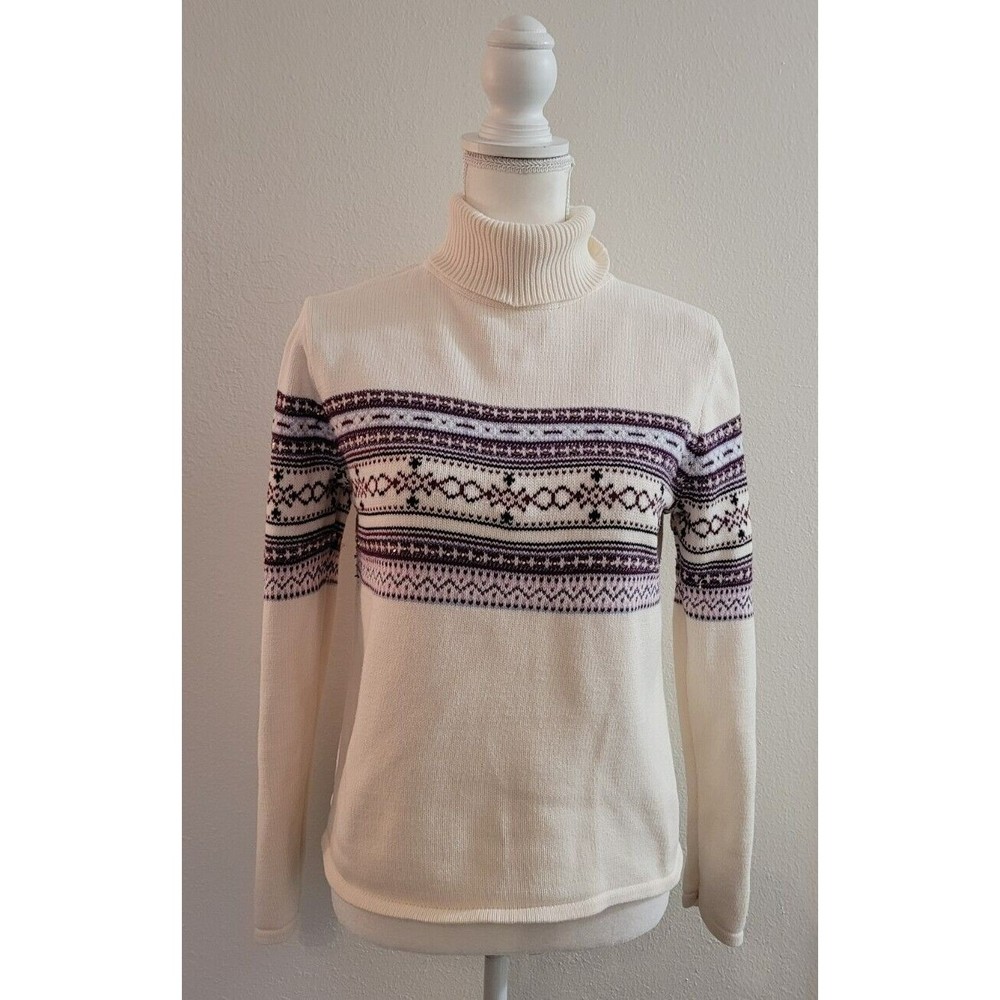 Madison & Max Sequined Beaded Long Sleeve Pullover Sweater Small Cream/Purple